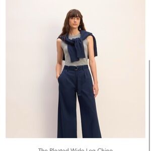 Navy Wide-Leg Chino Pants